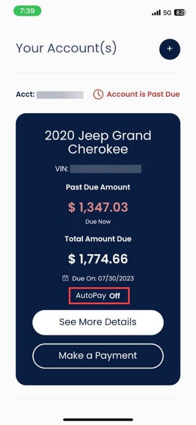 A screenshot of a car payment Description automatically generated